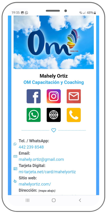 Mahely Ortiz - OM Capacitacion y Coaching - Mi Tarjeta - Tarjeta Digital