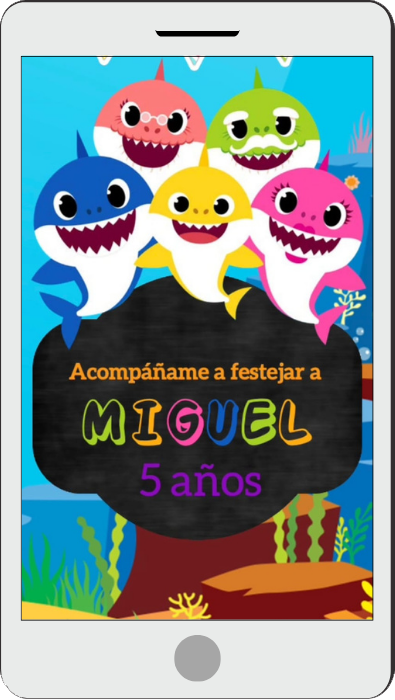 Mockup telefono Baby Shark - Invitacion digital - Mi Tarjeta - Tarjeta Digital